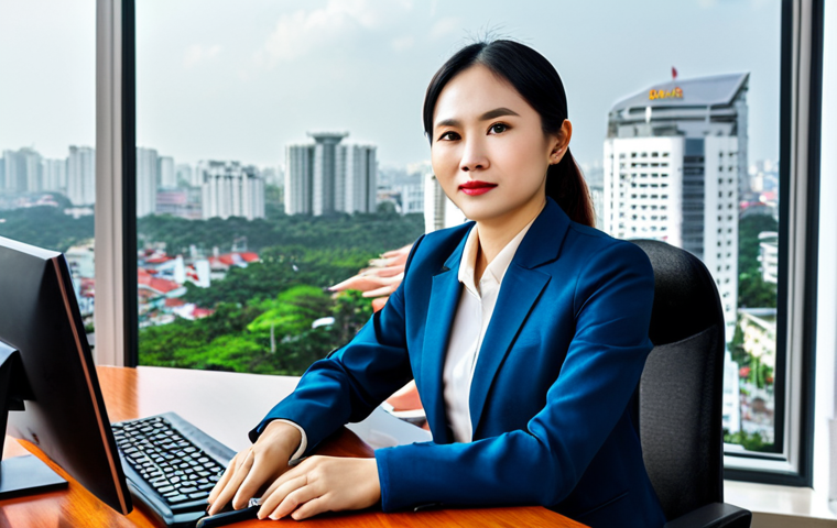 **
A professional businesswoman in a modest business suit, sitting at a desk in a modern office with a view of Ho Chi Minh City. Fully clothed, appropriate attire, safe for work, perfect anatomy, natural proportions, professional photography, high quality.
**