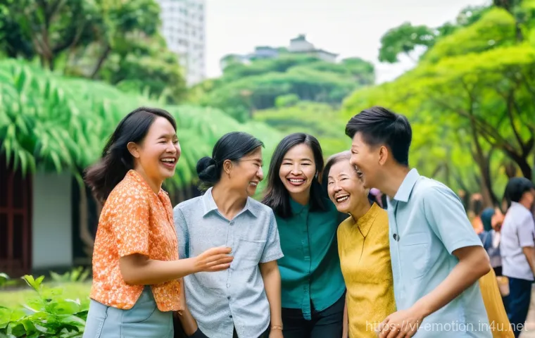 감정전이와 신경과학 - **Vibrant Community Joy and Connection:**
    "A cheerful and lively outdoor scene depicting a diver...